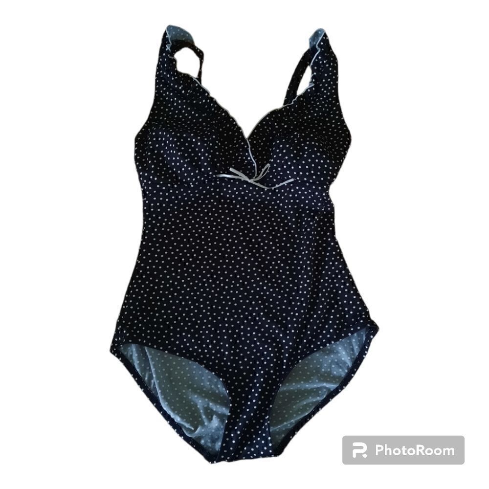 Vintage Gabar Polka-dot Ruffled V Neck Swimsuit with Adjustable Straps